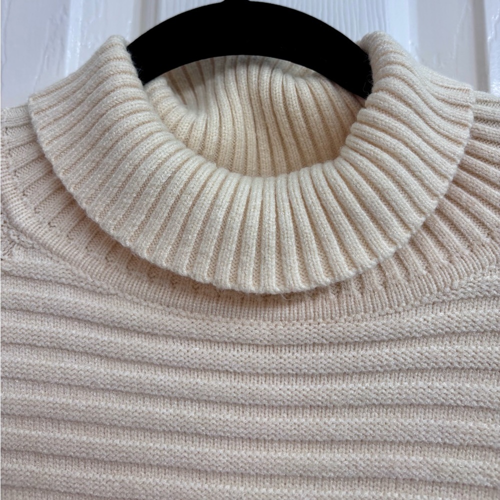 SAGE THE LABEL Ribbed Turtleneck Sweater with Wide Bell Cuffs in Ivory/Cream - Picture 10 of 16